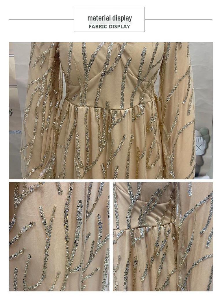 2025 Luxurious Gold Beaded Evening Gown - Sexy Socialite Queen