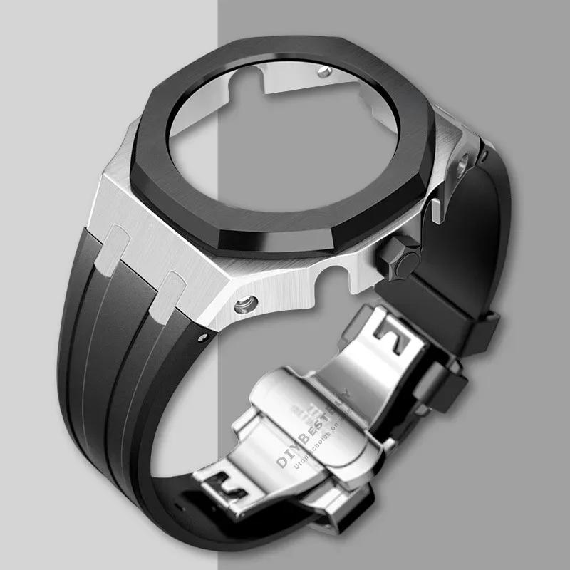 Ny Gen5 Casioak-fodral i rostfritt stål för G-Shock GA2100 Mod-kit Modifieringssats Metallram gummiband för GA2110 GAB2100