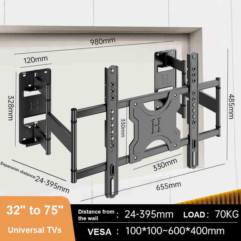 Full Motion TV Wall Mount for Most 32-75 Inch TV Swivel and Tilt Mount with Dual Articulating Arms Up To 154lbs VESA 600x400mm
