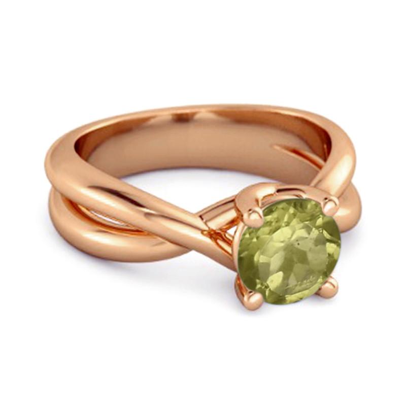 Peridot Crisscross Band Ring - 925 Sterling Silver Rose Gold Vermeil
