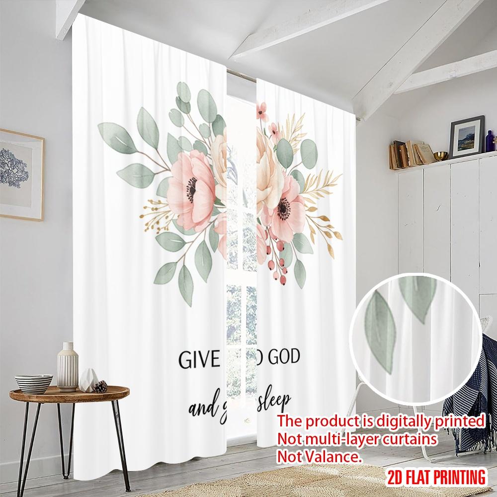 2pcs 2D Flat Printing Party Curtain Floral Art Give God Sleep Fabric Without Electricity All Season Party & Holiday Decor for