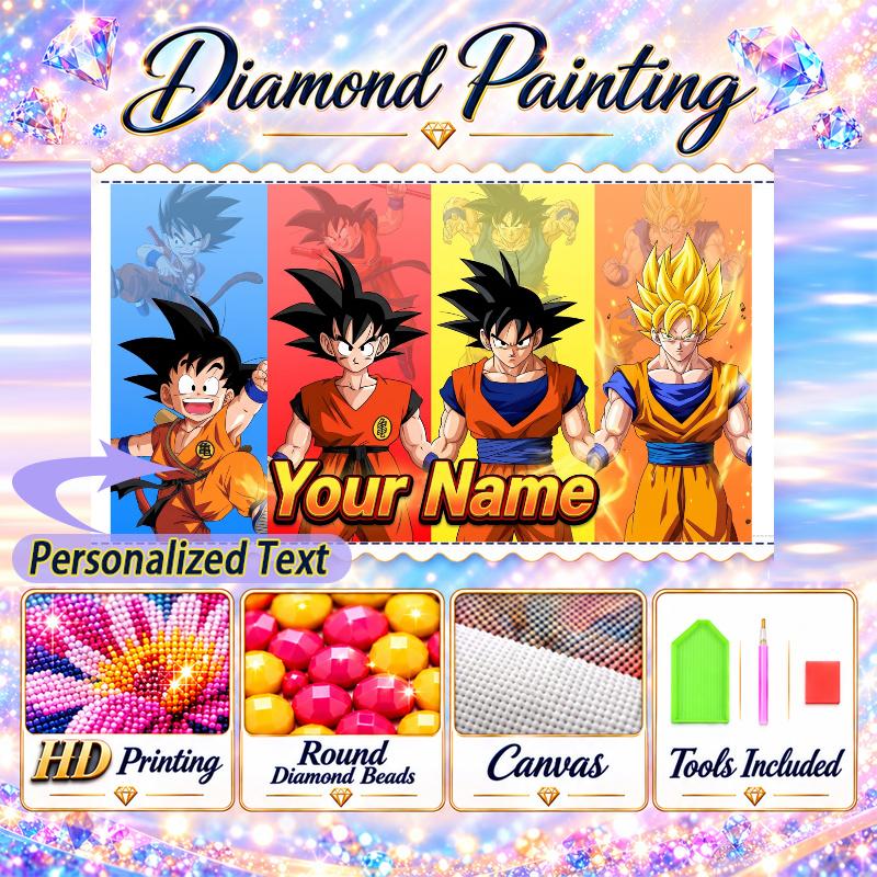 Personalized Dragon Ball Goku Diamond Art Custom Name 5D Diamond Painting Full Drill DIY Craft