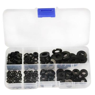 250pcs Washer Gasket Set Black Nylon Rubber Flat Ring Plain Repair Kit