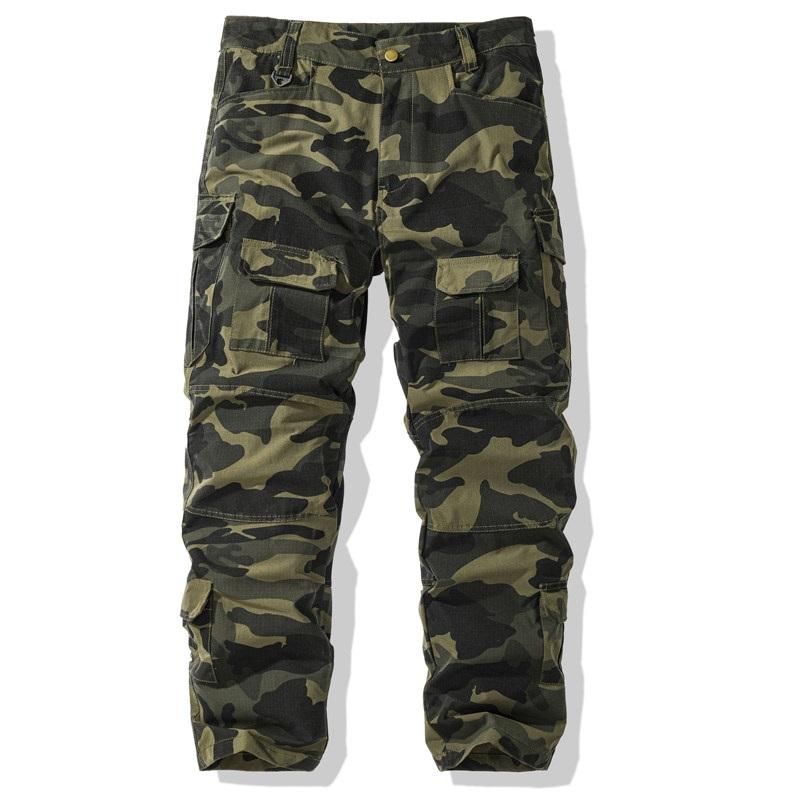 Men's multi-colored large-size long pants with multiple pockets, casual work pants