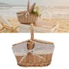 Vocante Picnic Basket with Removable Liner, Empty Picnic Baskets with Lid, Vintage Picnic Basket with Foldable Fabric Handle for Outdoor Picnic Campin