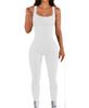 Women's Ribbed Square Neck Yoga Jumpsuit with Hip Lifting Slim Fit, Long/Short Sleeve
