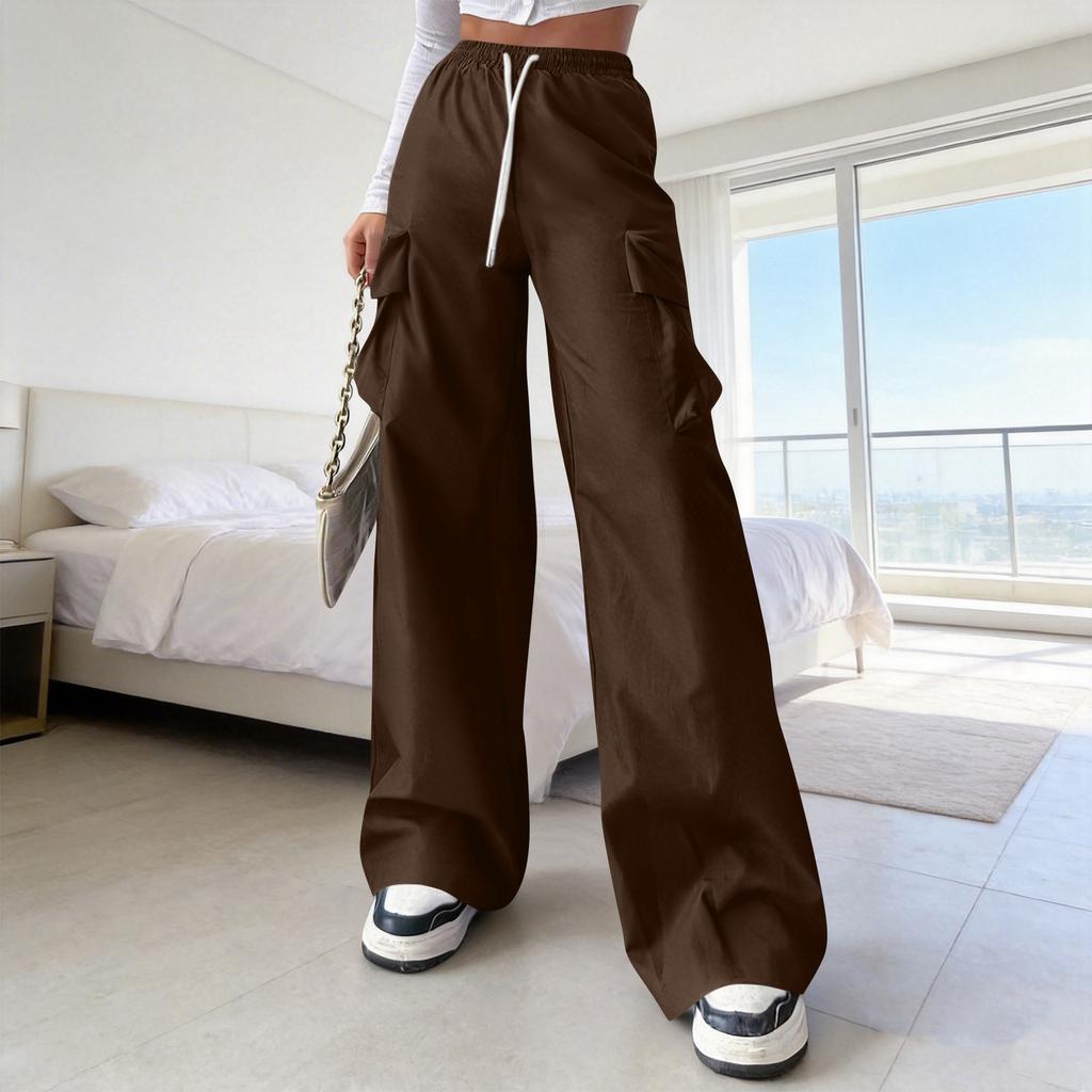 Women's Casual And Stylish Wide-leg Double-pocket Drawstring Cargo Pants