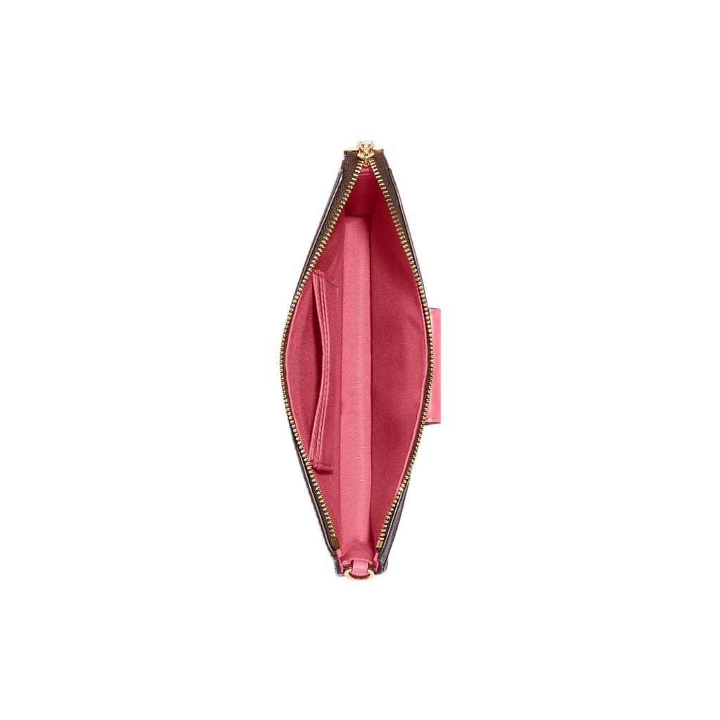 New COACH Cow Leather With PVC Combo Bag, Shoulder Bag, Crossbody Bag Women's Brown & Watermelon Red C3328-IMUOE