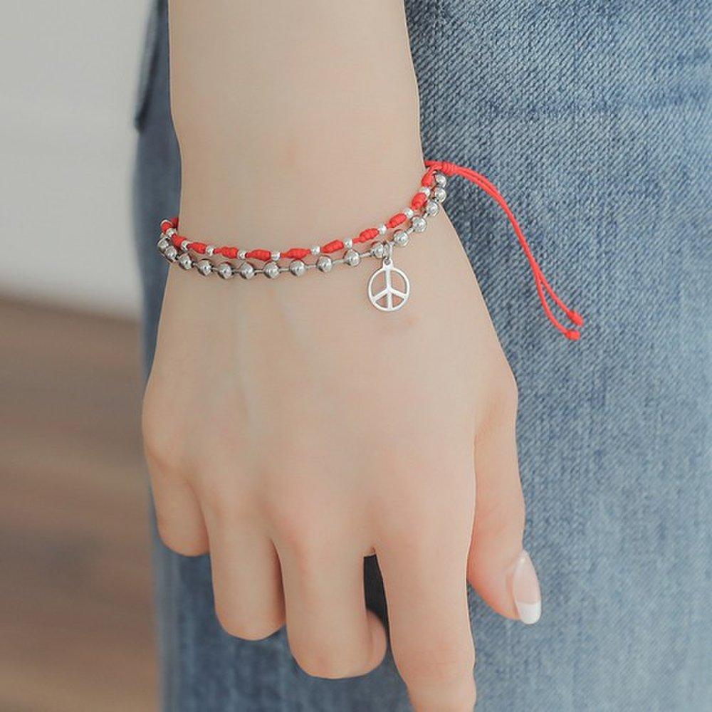 

J.Lauren 01B0867 Silver Ball Silk Cord Silver Bracelet black