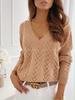 Polka Dot Solid Colour Mocha Lace Up V Neck Knit Sweater for Women Luxurious Relaxed-fit Slimming and Versatile Top