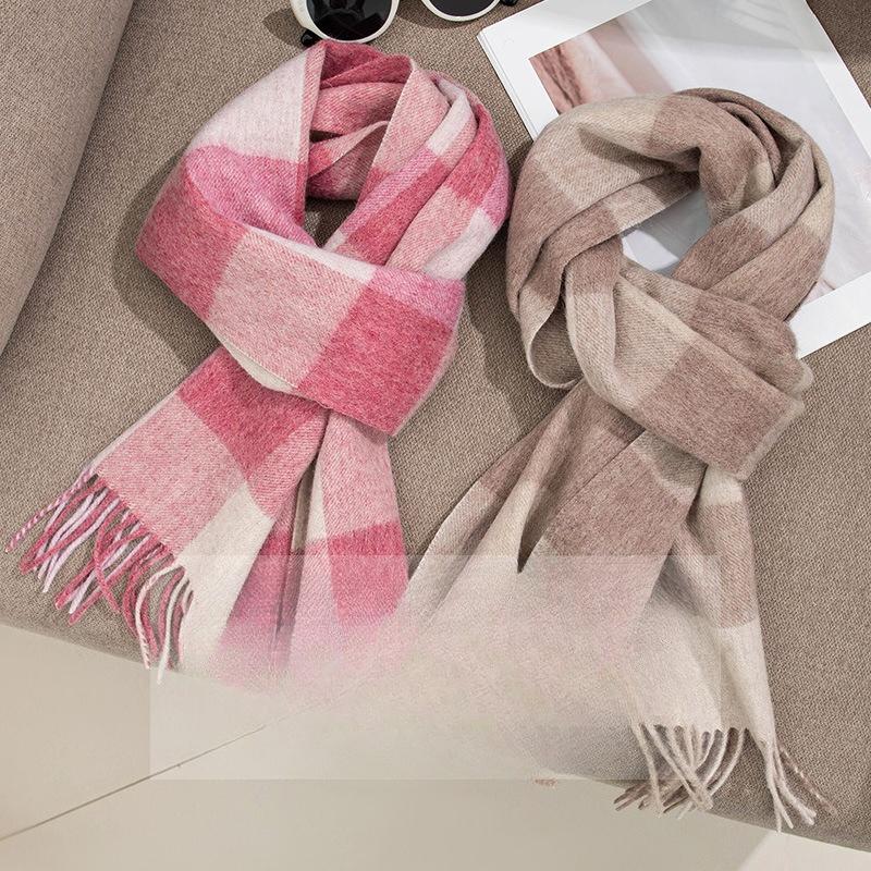 Scarf Korean Style Pure Wool Scarf Winter Wool Plaid Tassel Thickened Warm Scarf Couple Style