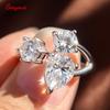 Smyoue Pear/round Cut Adjustable Moissanite Rings for Women Ideal Cut Female S925  Silver Plated 18K Lab Diamond Band