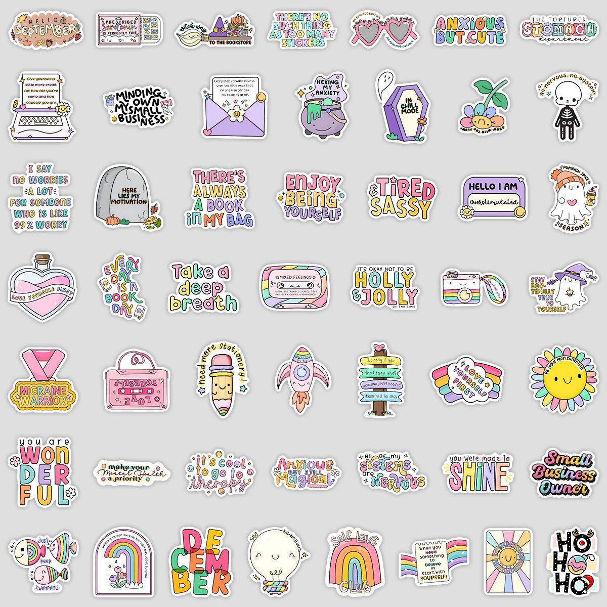 

50 Cute Style English Phrases Graffiti Stickers Creative Sentences Stickers Water Cup Mobile Phone Waterproof Decorative Stickers