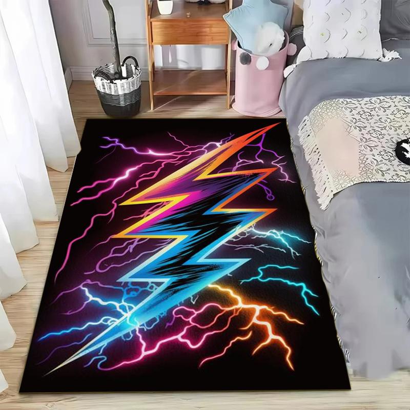 Neon Lightning Bolt Pattern Area Rug Trendy Cyber Style Non-Slip Floor Mat for Living Rooms Game Spaces