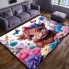 1pc Polyester Cute Highland Cow and Butterfly Print Area Rug - Durable Crystal Velvet Carpet for Living Room, Game