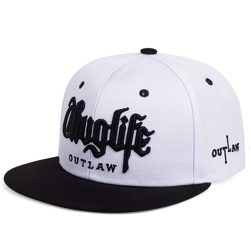 

1pc Thug Life Embroidered Fashion Snapback Cap, Outdoor Sports Baseball Cap For Men And Women білий