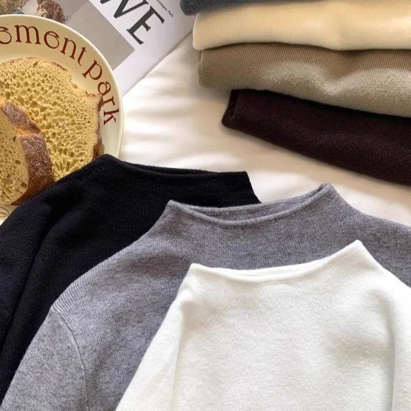 Women's Slim-Fit Soft Knitted Pullover Sweater, Suitable for Spring, Autumn, and Winter, Solid Colors
