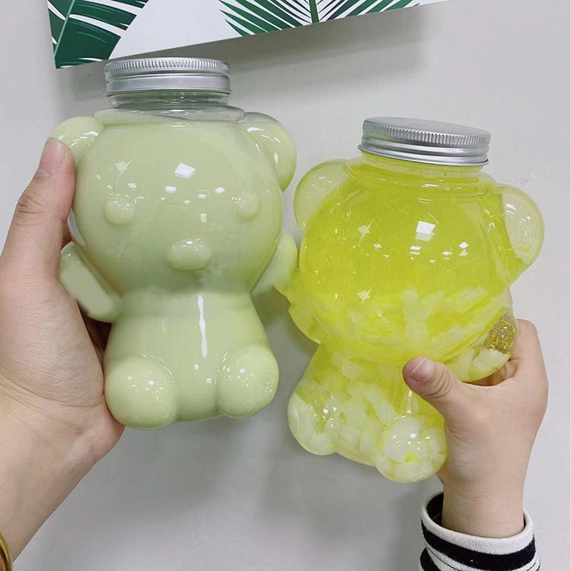 700 ml Stor Hovedbjørn Gennemsigtig Plast Juiceflasker Perfekt Til Juice Smoothies Mælk Og Hjemmelavede Drikke Forseglet Plastikbæger