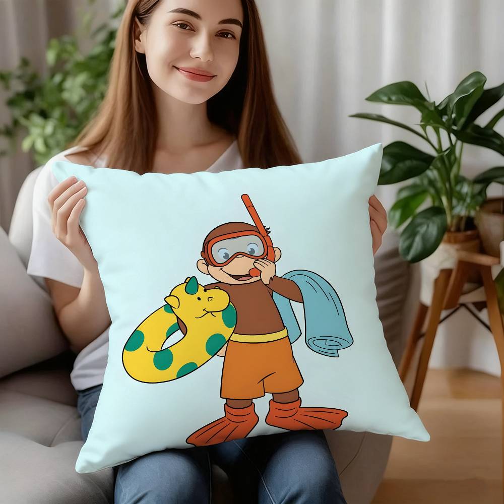 

Good Night George Curious Monkey Pillow Case Sofa Decorative Home Double-sided Printing Short Plush Cushion Pillow Cover Gift 12x12Inch