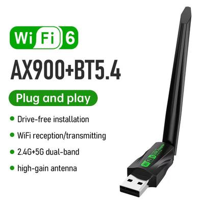 AX900 WIFI6 USB Adapter 900Mbps Bluetooth 5.4 Dual Band 2.4/5G Drive Free Network Receiver, Suitable for Computer Windows 10/11