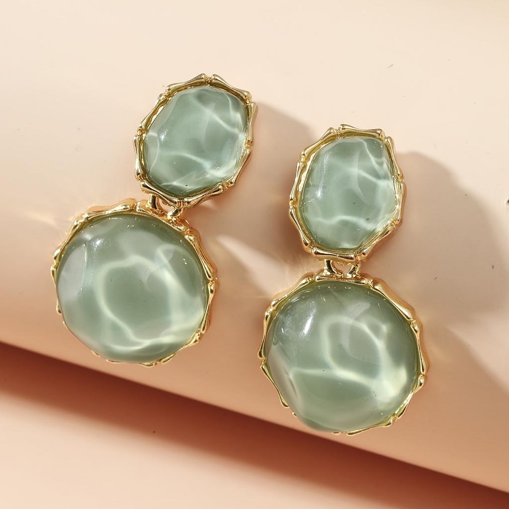 1 Pair of Asymmetrical Light Green Earrings with Creative Water Patterns, Irregular Oval Earrings,  and Fashionable Earrings and Accessories