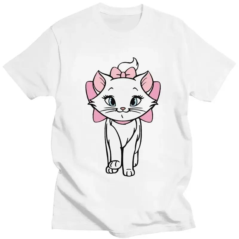 Male Marie Cartoon Cat T Shirt Short Sleeve Cotton Tshirt Trendy T-shirt Leisure Tee Tops Oversized Apparel Unisex
