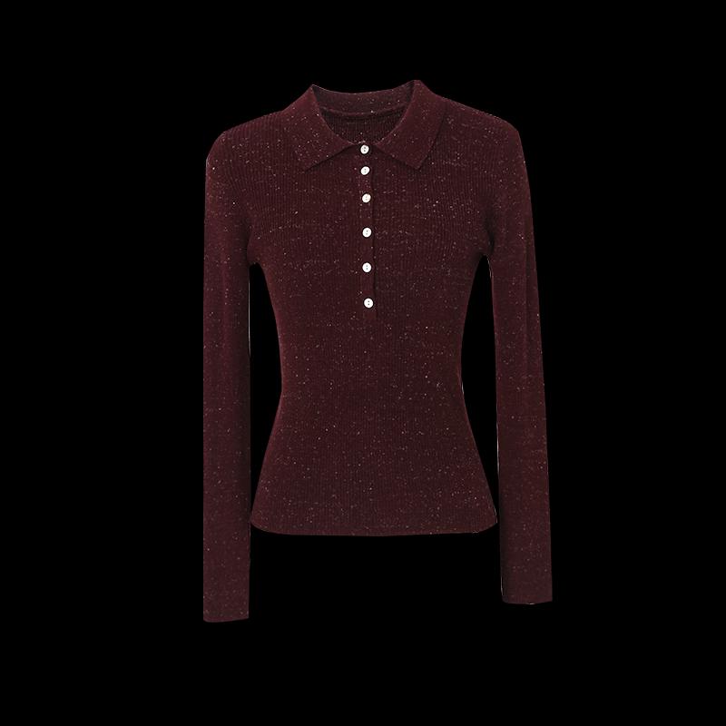 Women's Fashion Collared Long Sleeve Pullover Knit Top