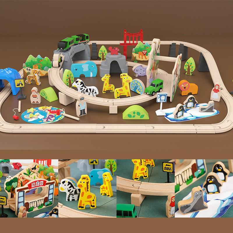 Wooden Electric Train Track & Car Building Blocks Set for Kids