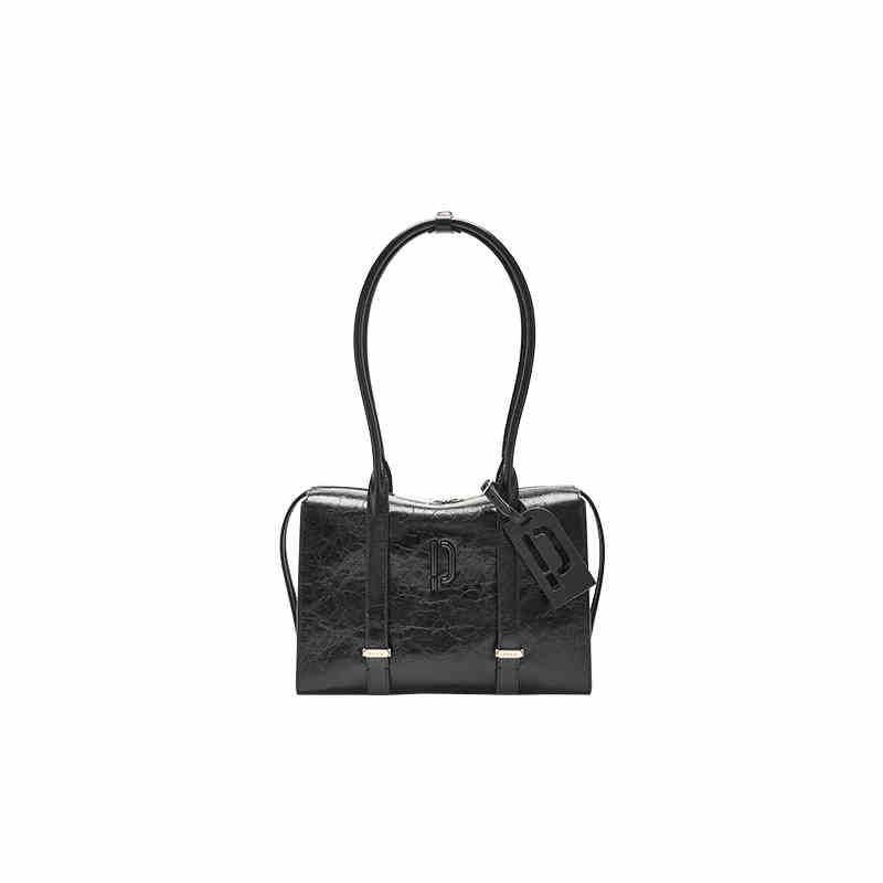 

Summer new medium boarding bag women s long handle hand oil wax cowhide shoulder retro commuter bowling bag 27.5*9*20
