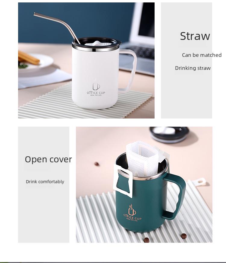 Stainless Steel Double-Layer Coffee Mug with Lid and Handle - Colorful and Portable Travel Mug
