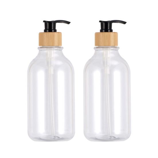 

2 шт., набор дозаторов для прозрачного мыла на 16 унций с бамбуковым насосом, нержавеющий, герметичный, не содержит BPA, многоразовый пластиковый дозатор чёрный