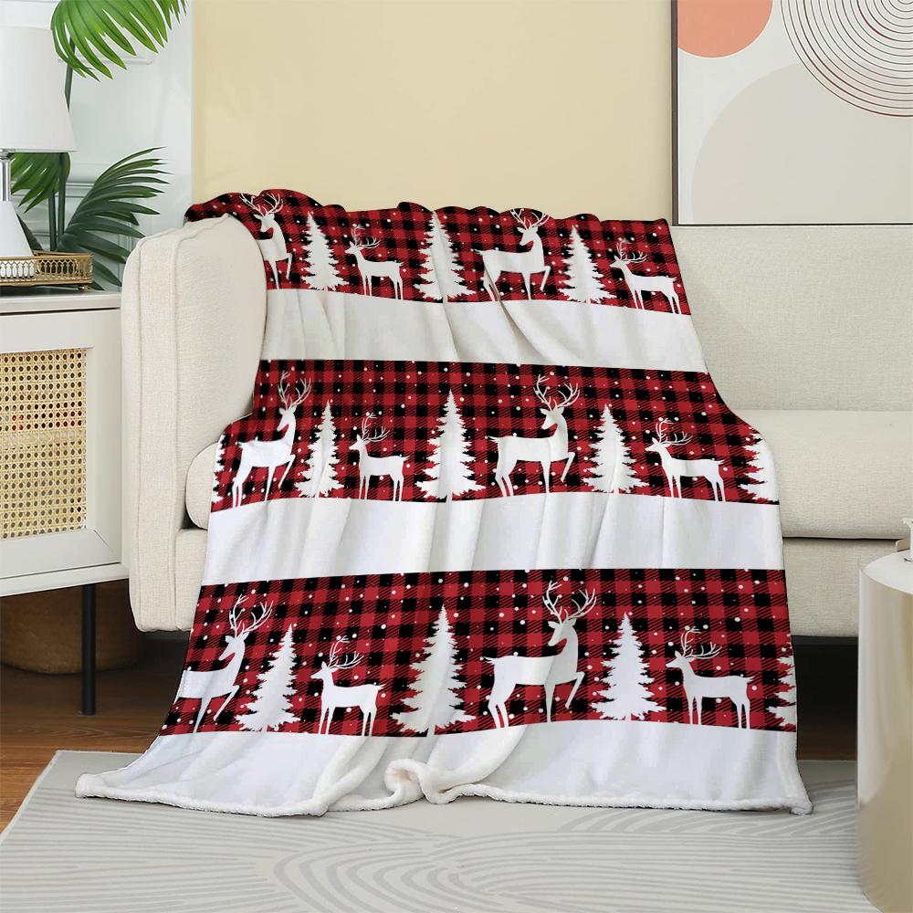 1PC Throw Christmas Reindeer Red Plaid Flannel Blanket Xmas Holiday Throw Soft Warm Festival Decor Lucky Blankets Pefect Gifts