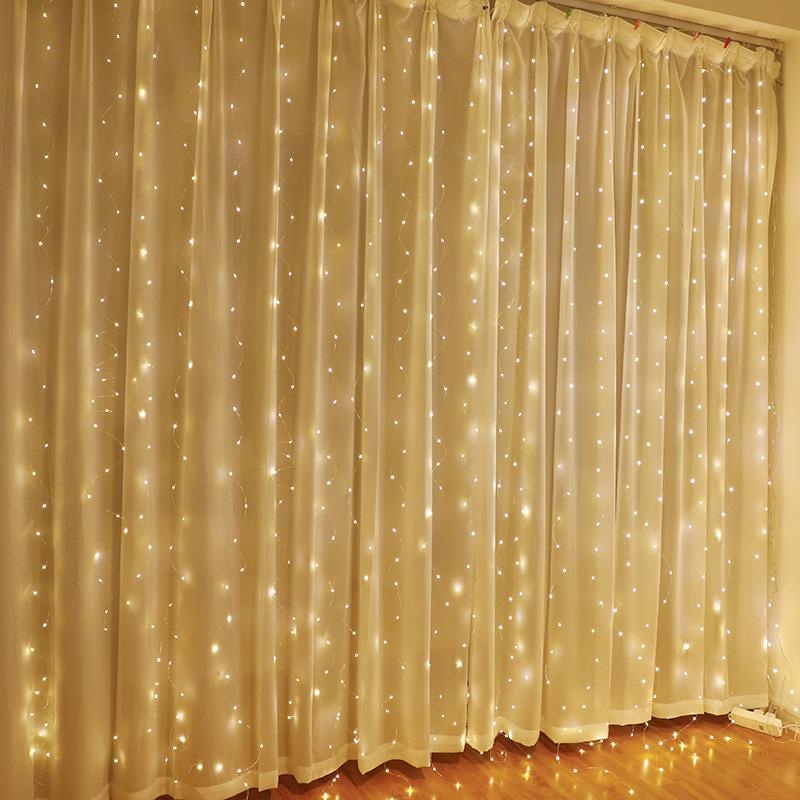 USB Remote-Controlled LED Curtain String Lights - 3x3m Alloy Wire for Christmas and Holiday Decor
