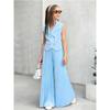 Girls' Fashionable Suit Set: Summer Sleeveless Top + Wide-Leg Pants Set