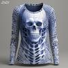 Women's Vintage Skeleton Print Long Sleeve, Gothic Graphic Round Neck Tops, Alternative Fashion Style, Spring Fall Casual Wear