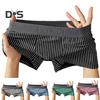 Men Boxer Underwear Mid-rise Striped Print Patchwork Color Thin Shorts Briefs Quick Drying U-convex Panties