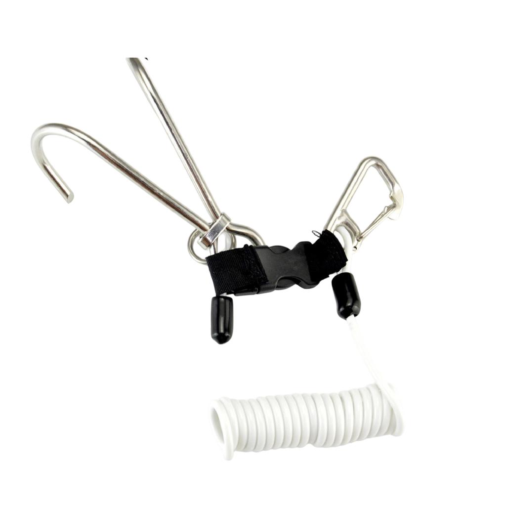 Double Ended Stainless Steel Hook with Spring Safety Lanyard and Quick Release for Underwater Gear