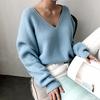 Herbst V-ausschnitt Minimalistischen Tops Übergroßen Koreanischen Unregelmäßigen Saum Gestrickte Chic Casual frauen Strickwaren Pullover