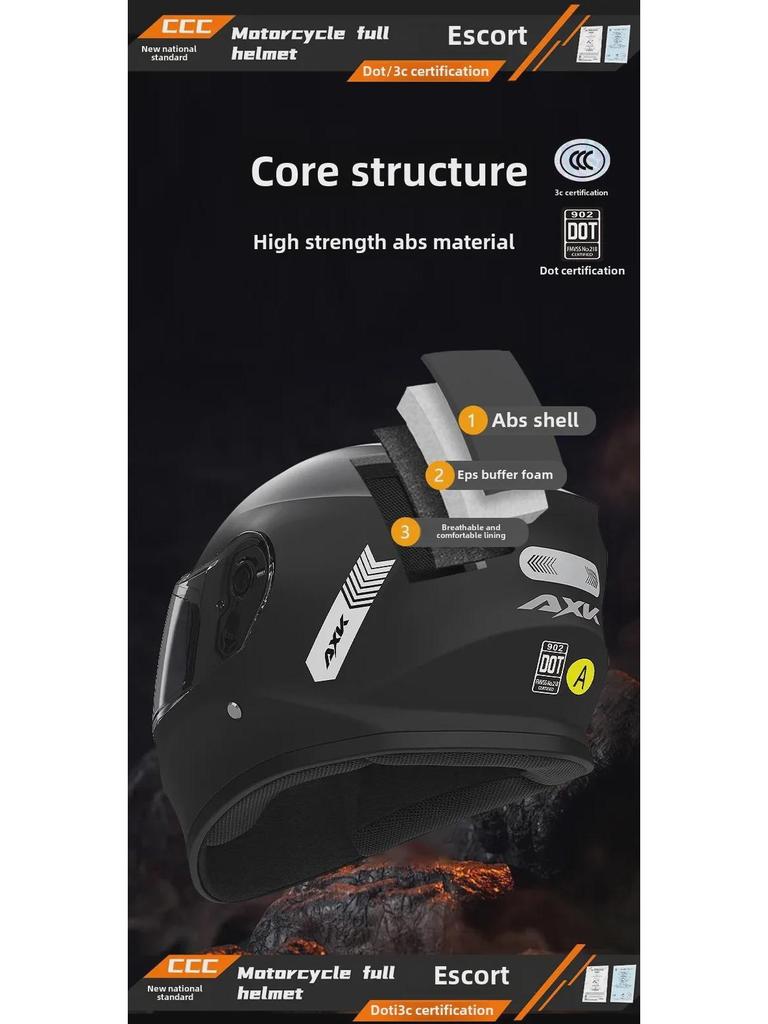 3C/DOT Certified Men's and Women's Winter Motorcycle Helmet, Four-Season Full Helmet