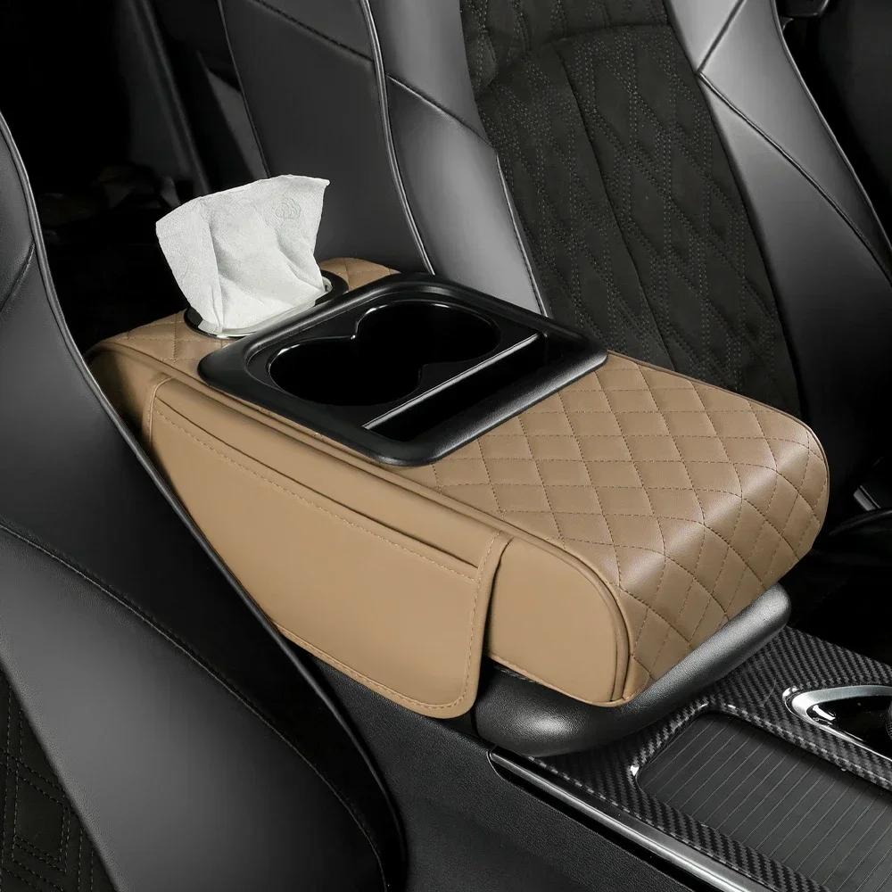 Car Armrest Storage Box, Car Center Console Organizer, Armrest Heightening Cushion with Cup Holder Armrest Storage Organizer Box