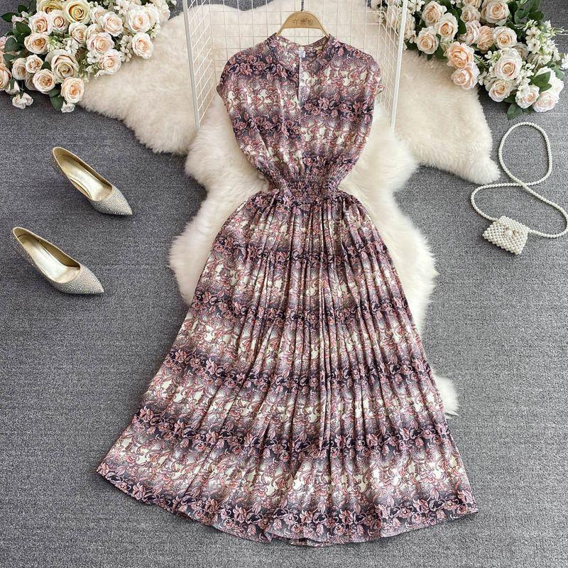 

Artsy Retro V-neck Tightening Noil Poplin Dress Pink All yards