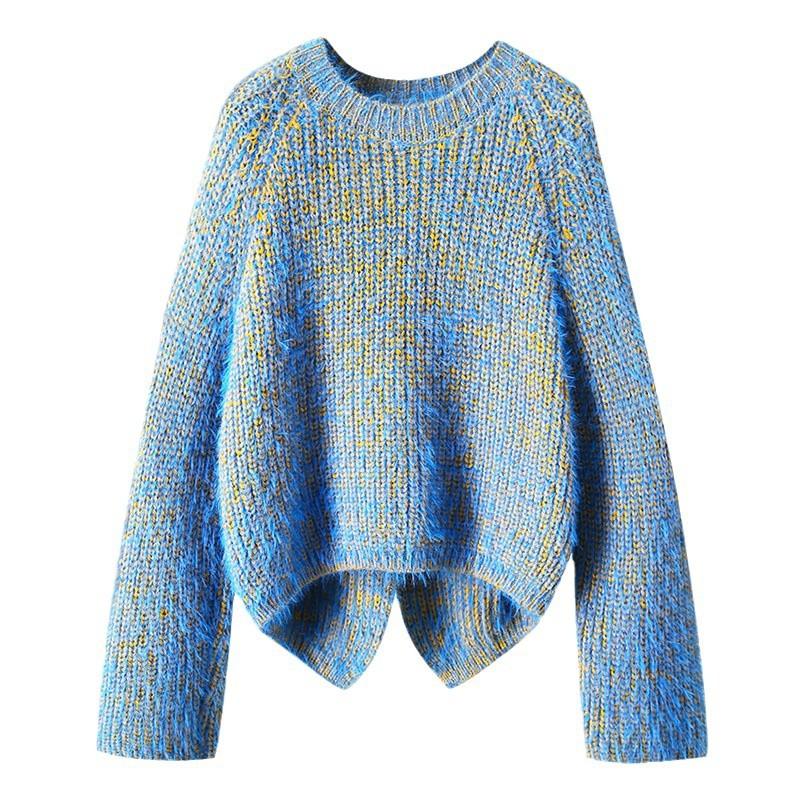 Autumn and Winter Pullover Sweater for Women Loose and Fashionable Thick Blue Knit Sweater for Women