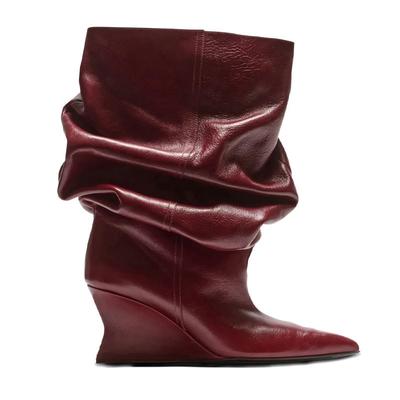 Mode Femme Européenne et Américaine Bottines Sexy pour Femmes de Haute Qualité à Bout Pointu Talon Incliné Bottes Empilées