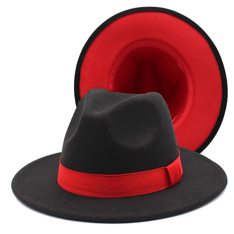 Black And White Double-Sided Color Matching Woolen Top Hat Felt Hat Women'S Flat-Brimmed Jazz Hat Men'S Popular Hat