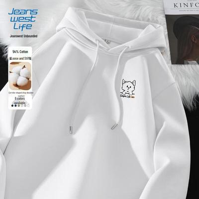 JEANSWEST LIFE Unisex Oversized Hooded Sweatshirt with Simple Cat Print