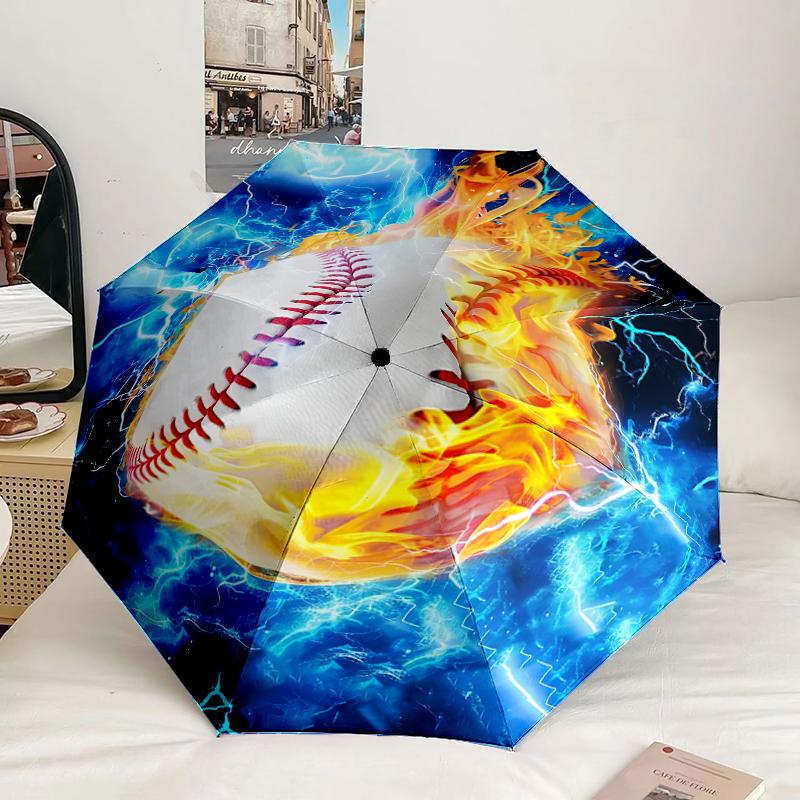 Flaming Football Artwork Umbrella 8-Frame for Travel, Camping, Casual Lightweight Portable Umbrella, Essential for Every Family Holidays Gift
