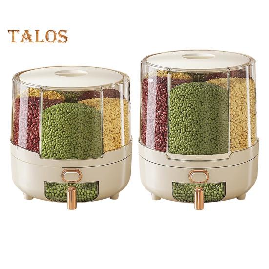360-Degree Rotating Cereal Dispenser Rice Container with Lid Large Capacity Multiple Compartments Grain Storage Organizer