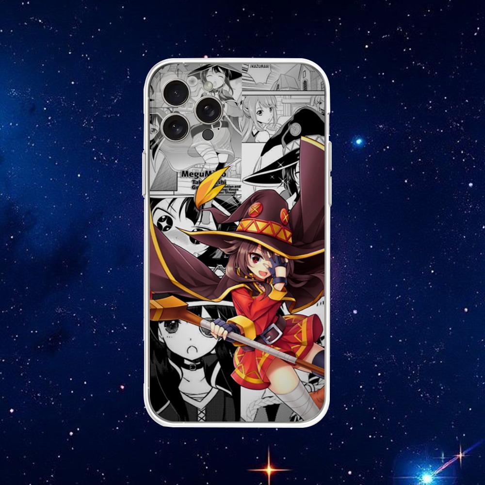 Megumin Anime K-KonoSubaS Phone Case For iPhone 16,15,14,13,12,11 Plus,Pro,Max,XR,XS,X,7,8 Plus,SE,Mini Transparent Shell