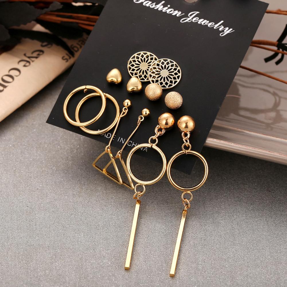 6 Pairs Women Fashion Hollow Out Geometry Fringed Ear Stud Set