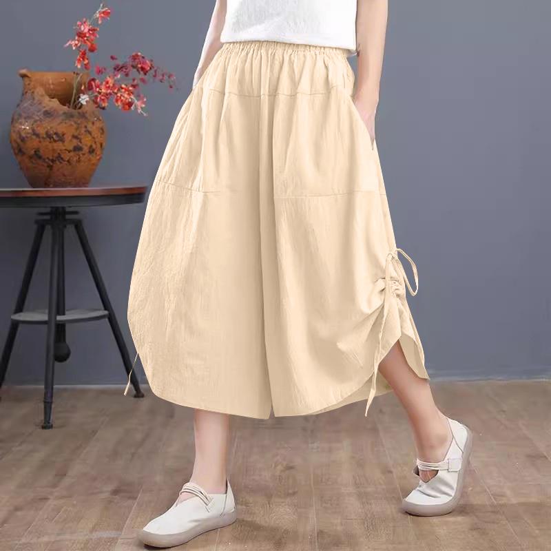 

ZANZEA Женские повседневные укороченные брюки свободного кроя на резинке с кулиской M бежевый